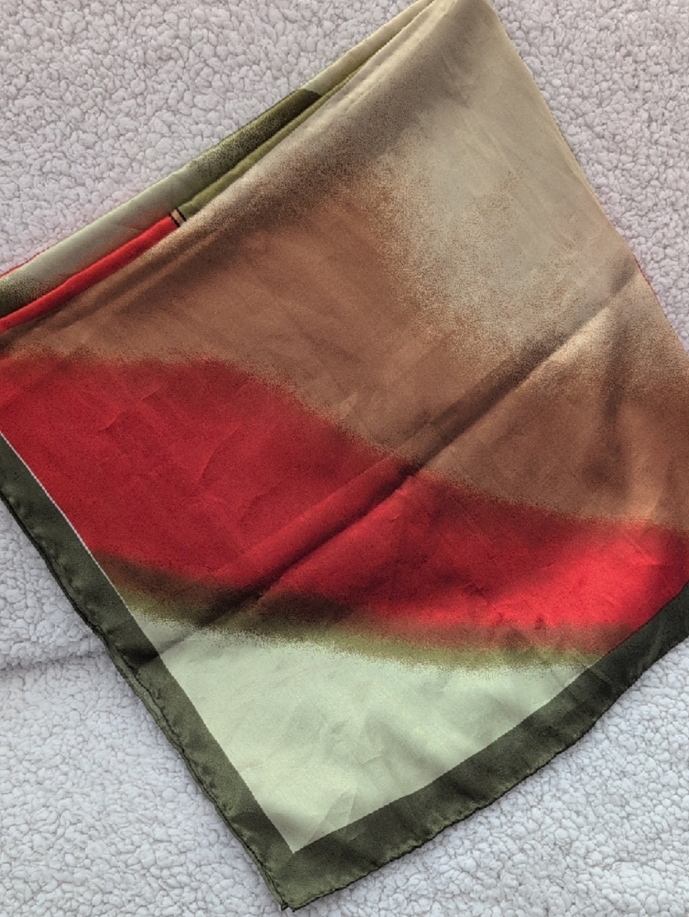 Silk-Feel Green & Red Geometric Women's Scarf - Picture 3 of 3